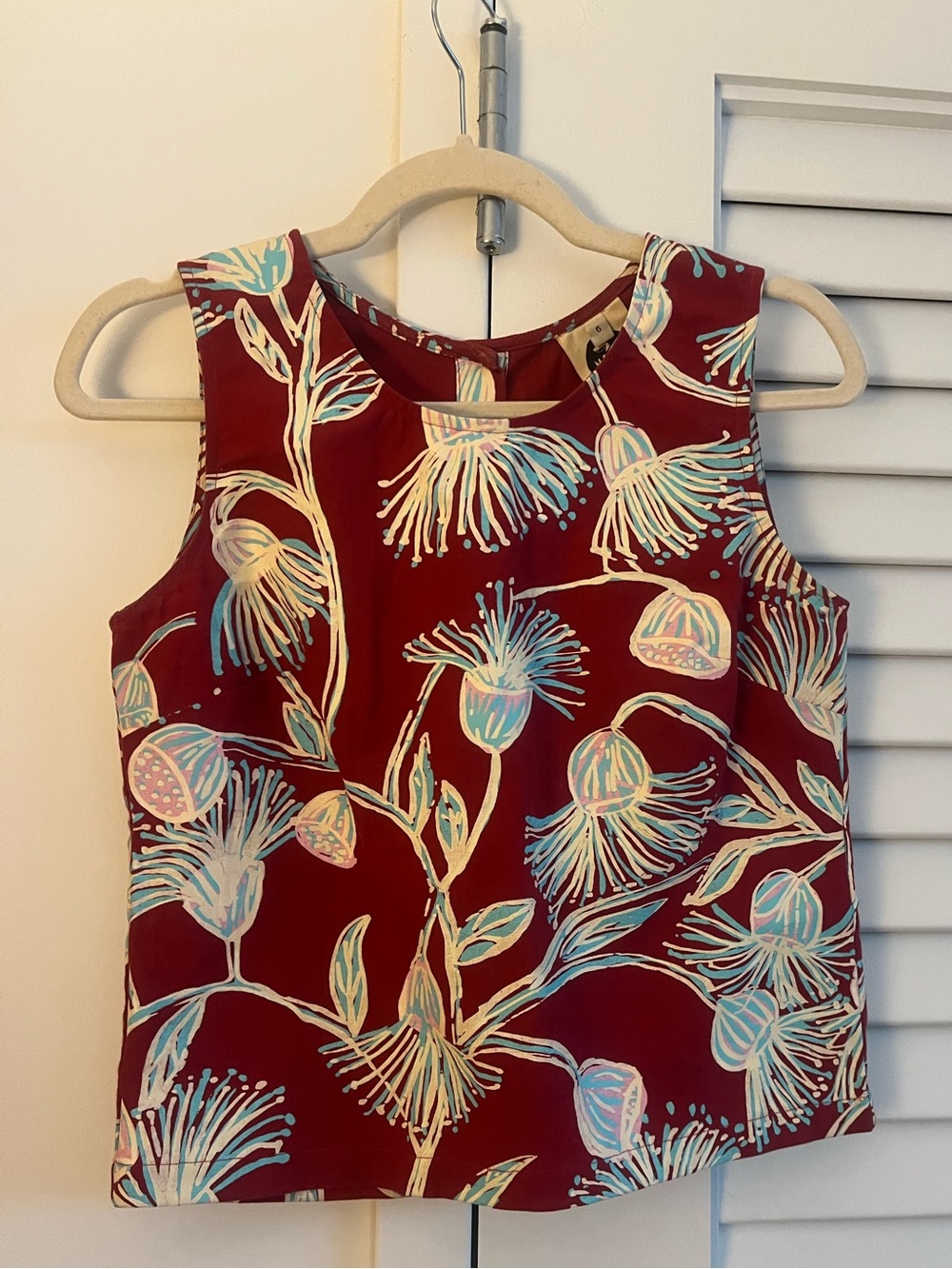 Magpie Goose hand-cut, hand-printed tunic in ‘gum flower’